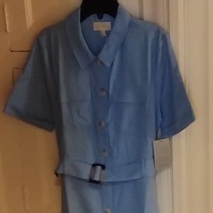 Belted Shirt Dress Linen Blend Midi